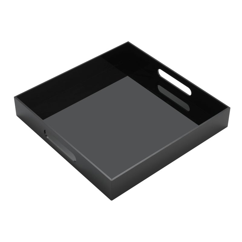 KEVJES Glossy Black Acrylic Serving Tray with HandlesButler Trays for Coffee Table SnacksBreakfast in Bed Kitchen CountertopVanityMakeup OrganizerOttoman Black 12x12 Inches - Image 2
