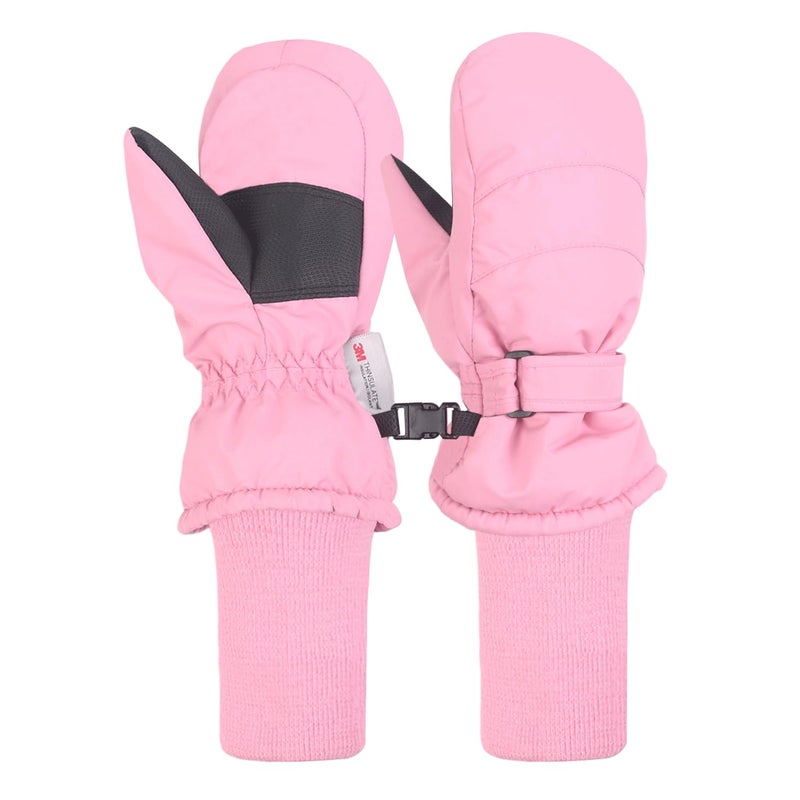 XTACER Kids Ski Snow Mittens Gloves Snowboard Winter Warm Cold Weather Gloves for Boys Girls Children (Light Pink- Long Cuff,6-8 Years) - Image 1