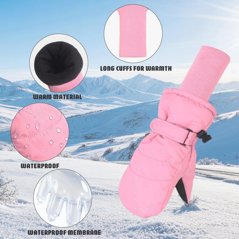 XTACER Kids Ski Snow Mittens Gloves Snowboard Winter Warm Cold Weather Gloves for Boys Girls Children (Light Pink- Long Cuff,6-8 Years) - Image 5