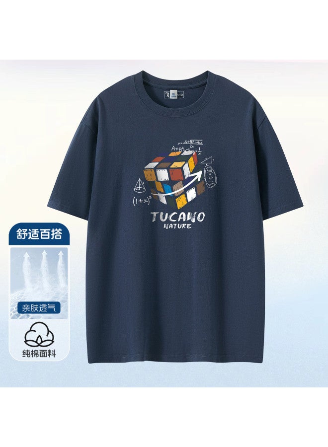 Tucano men's Short Sleeve T-shirt Summer Pure Cotton Breathable Top Loose Versatile Round Neck Tee - Image 2