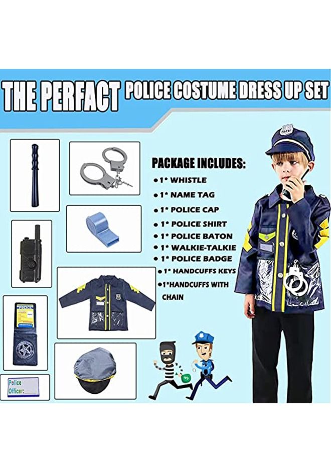 Y&D Police Costume for Kids, 9 Piece Policeman Pretend Play Set Includes Shirt, Hat, Whistle, Walkie Talkie and other Cop made of plastic Dress Up Party, Officer Costume, Role-Playing - Image 3