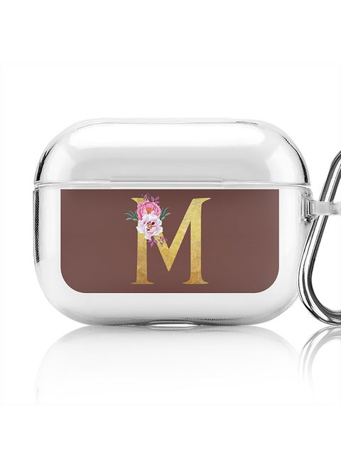 Classic Clear printed Case for Apple AirPods Pro 2nd Generation Thin Transparent Cover - Custom Monogram Initial Letter Floral Pattern Alphabet - M (Brown )