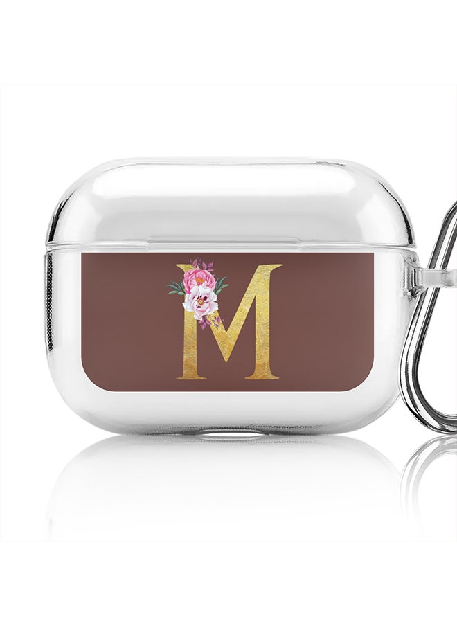 Classic Clear printed Case for Apple AirPods Pro 2nd Generation Thin Transparent Cover - Custom Monogram Initial Letter Floral Pattern Alphabet - M (Brown )
