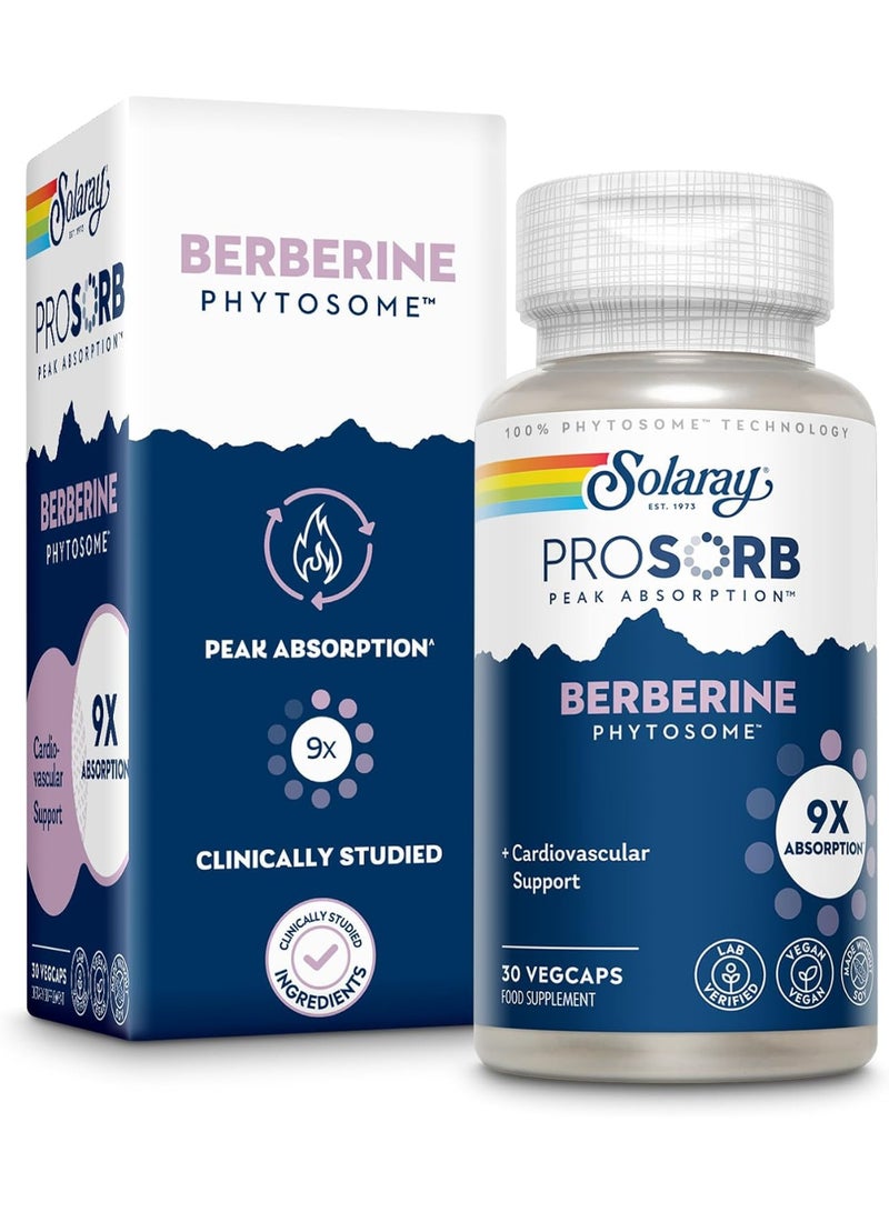 SOLARAY Berberine Phytosome - 9X Absorption and Easy-to-Digest - Standardized to 30% Berberine HCl - Vegan, Made Without Soy - 60-Day Guarantee - 30 Servings, 30 VegCaps - Image 1