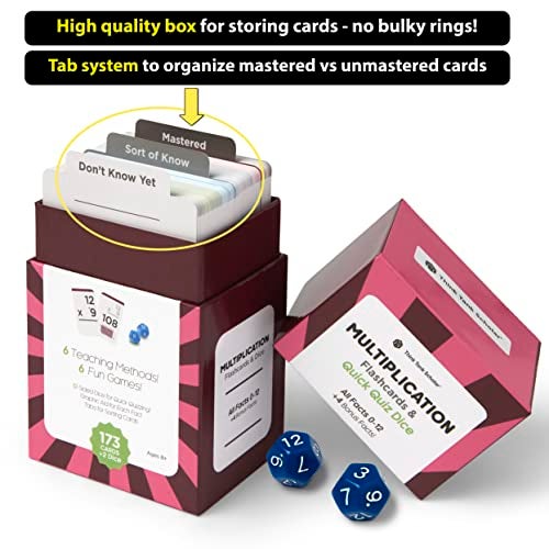 Think Tank Scholar 681 Math Flash Cards & Dice – Learn Addition, Subtraction, Multiplication & Division Facts 0–12, Color-Coded with Games, Charts & Sorting Tabs, Grades K–6 – Jumbo Size (5.2” x 3.1”) - Image 4