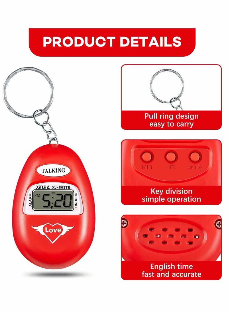 Excefore English Language Talking Key Chain Clock Big Voice with Alarm Talking Clock for Blind People Visually Impaired Elderly Low Vision Clocks Talking Alarm Clock Keychain Black Red 2 Pcs - Image 2