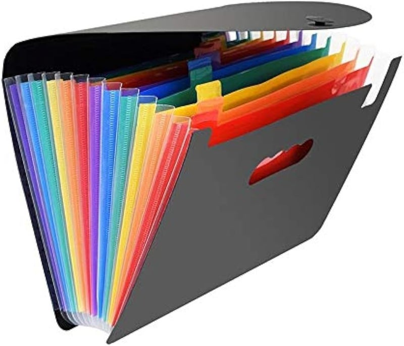 ieLive 12 Pockets Expanding File Folders, Portable Accordion A4 Expandable File Organizer, Large Capacity Multicolour Stand Plastic Business File Box - Image 1