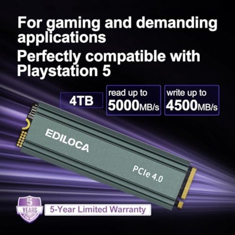 EN760 SSD with Heatsink PCIe Gen4 NVMe M.2 2280 3D NAND Internal Solid State Drive Up to 5000MB/s Read Speed Dynamic SLC Cache Technology Compatible with PS5 and PC - Image 3
