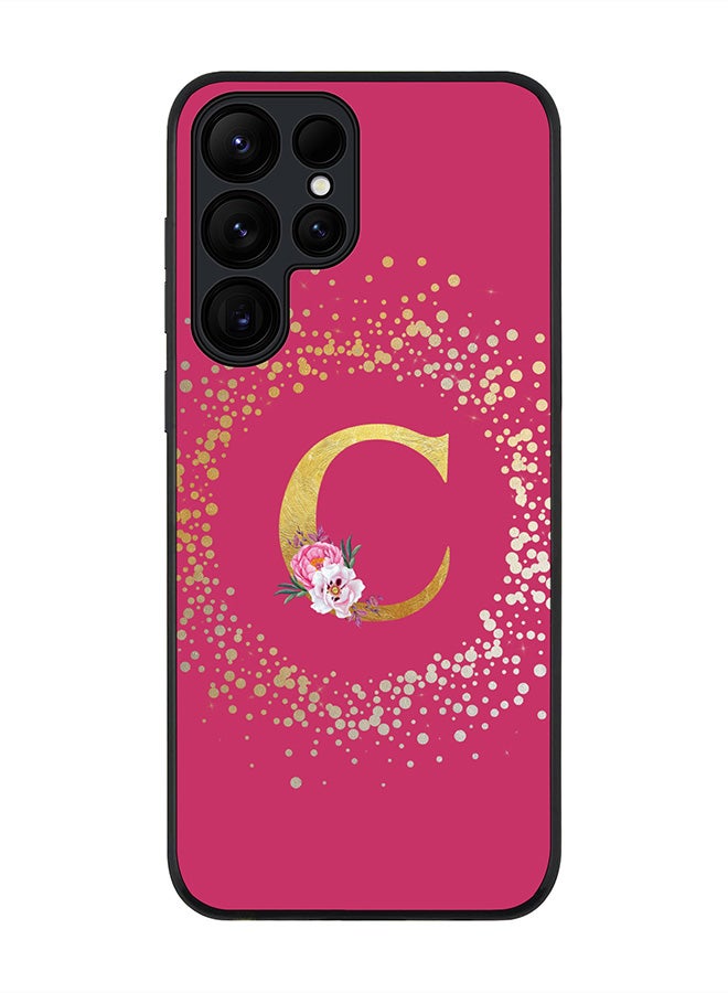 Stylizedd Rugged Black edge case for Samsung Galaxy S24 Ultra Case Cover- Custom Monogram Initial Letter Floral Pattern Alphabet- C (Deep Pink rose) - Image 1