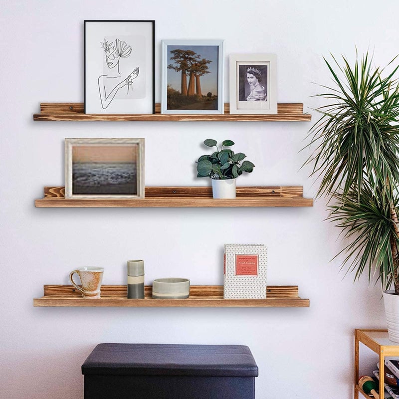 VM DECOR 18 Inch Floating Shelves Wood Wall Mounted Set of 3Bookshelf for Wall Long Wooden Large Picture Ledge Shelf for Home Decoration for bedroomsOfficeLiving Room Kitchen3 Different Sizes - Image 2