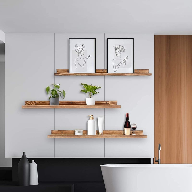 VM DECOR 18 Inch Floating Shelves Wood Wall Mounted Set of 3Bookshelf for Wall Long Wooden Large Picture Ledge Shelf for Home Decoration for bedroomsOfficeLiving Room Kitchen3 Different Sizes - Image 5