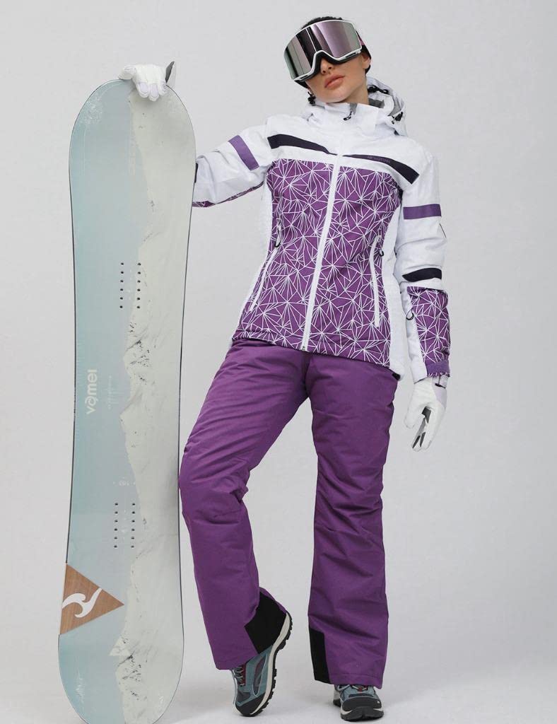 GS SNOWING Women's Ski Jackets and Pants Set Windproof Waterproof Insulated Snowsuit Winter Warm Snowboarding Snow Coat #002Purple+Purple L - Image 4