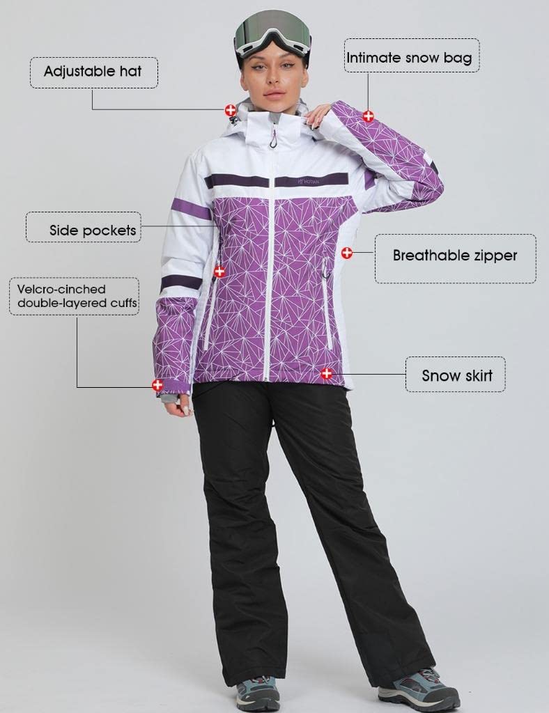 GS SNOWING Women's Ski Jackets and Pants Set Windproof Waterproof Insulated Snowsuit Winter Warm Snowboarding Snow Coat #002Purple+Purple L - Image 2
