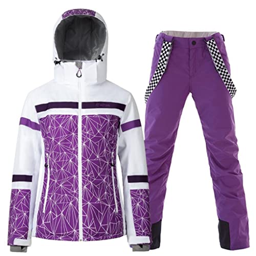 GS SNOWING Women's Ski Jackets and Pants Set Windproof Waterproof Insulated Snowsuit Winter Warm Snowboarding Snow Coat #002Purple+Purple L - Image 1