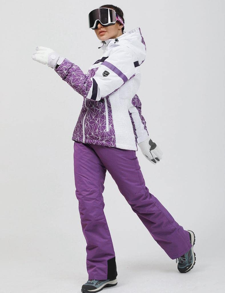 GS SNOWING Women's Ski Jackets and Pants Set Windproof Waterproof Insulated Snowsuit Winter Warm Snowboarding Snow Coat #002Purple+Purple L - Image 5