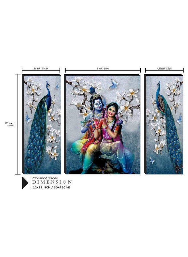 SAF Set of 3 Radha Krishna with Couple Peacock UV Textured Home Decorative Item Self Adhesive Painting 18 Inch X 12 Inch SANFJM31078- Multi Color - Image 3