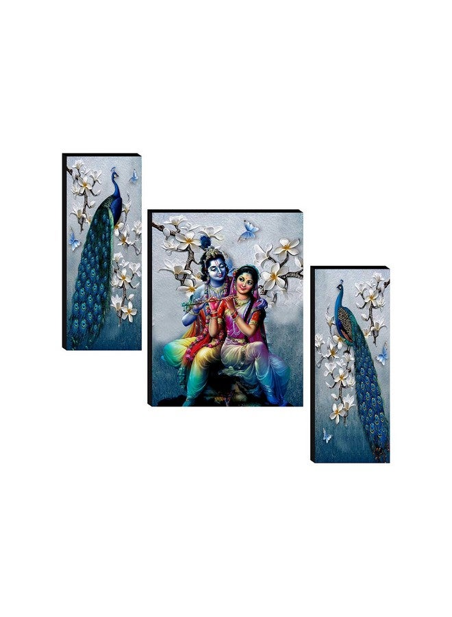 SAF Set of 3 Radha Krishna with Couple Peacock UV Textured Home Decorative Item Self Adhesive Painting 18 Inch X 12 Inch SANFJM31078- Multi Color - Image 1