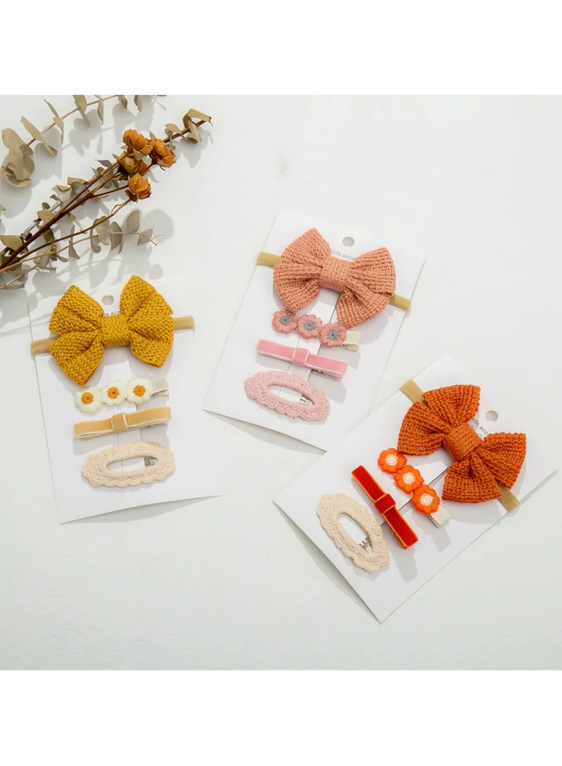 D'Daniela Eira Ribbon Bow Clip Set with Ponytail For Babies and Girls - Peach