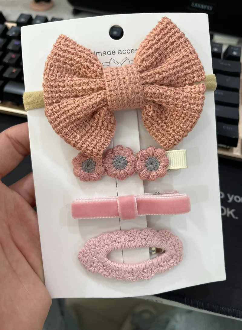 D'Daniela Eira Ribbon Bow Clip Set with Ponytail For Babies and Girls - Peach
