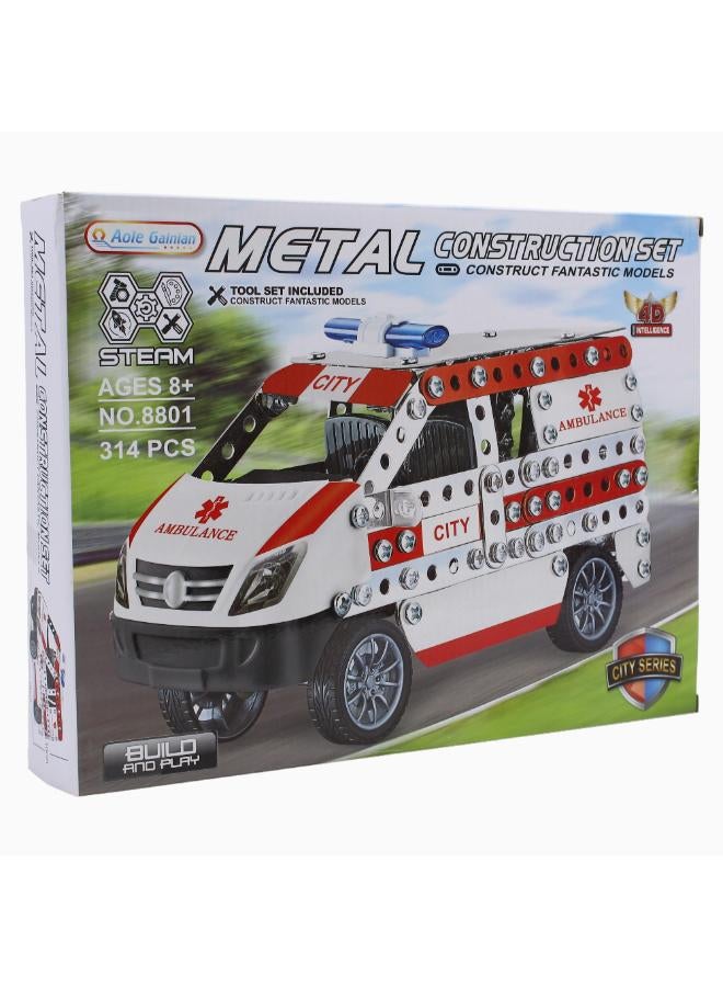 White Ambulance Model Metal Construction Set - 314 Pcs - Image 2