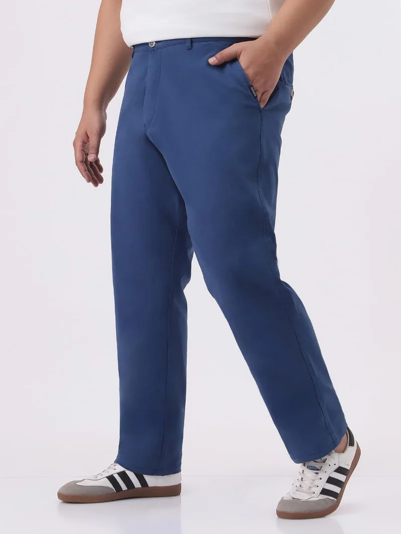 أوربانو فاشن Urbano Plus Men's Royal Blue Cotton Regular Fit Casual Chinos Trousers Stretch