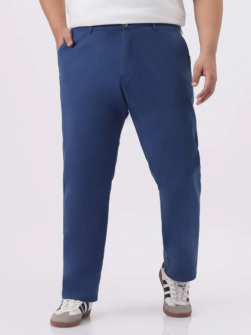 Urbano Plus Men's Royal Blue Cotton Regular Fit Casual Chinos Trousers Stretch