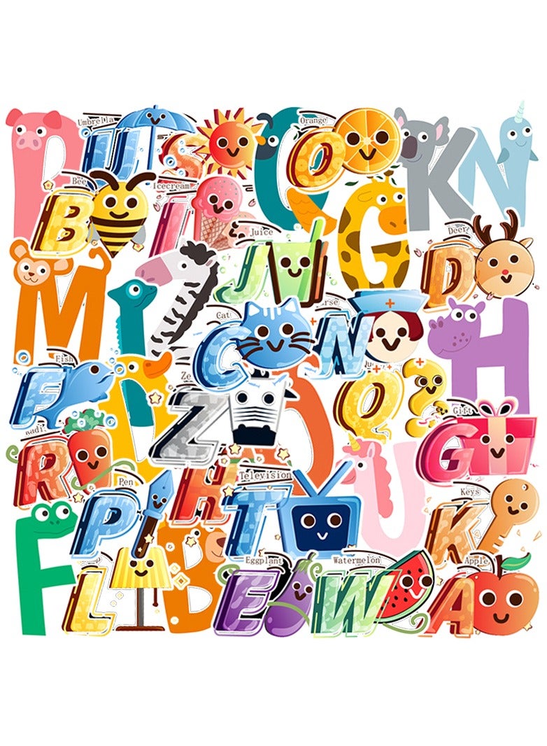 Loquat 50-Piece Cartoon Alphabet Stickers Cute Animal Stickers Waterproof Graffiti Stickers - Image 1