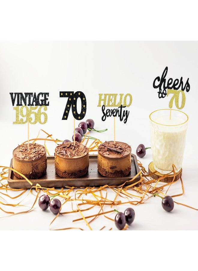 Moitkptt 24 Pcs Glitter 70th Birthday Cupcake Toppers for Celebrating 70th Birthday Party Decorations for Seventy Years Old Birthday Party Supplies (Black&Gold) - Image 4