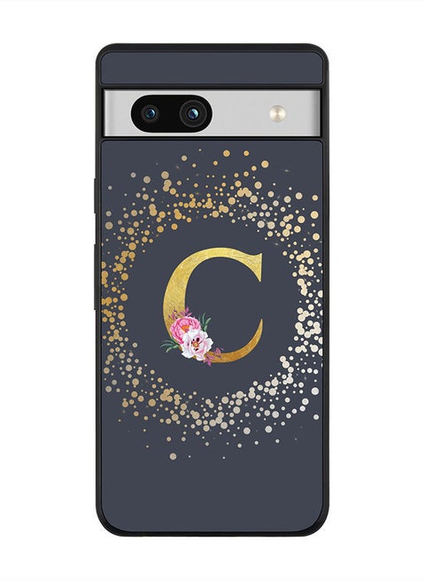 Rugged Black edge case for Google Pixel 7a 5G Slim fit Soft Case Flexible Rubber Edges Anti Drop TPU Cover -  Custom Monogram Initial Letter Floral Pattern Alphabet - C  (Grey )