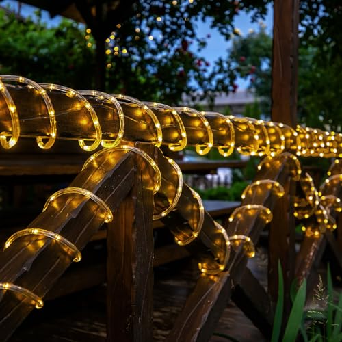 Jnaurb Solar Rope Lights, 2 Packs Total 132ft 400LED Solar String Lights, 8 Modes Waterproof Solar Powered Outdoor Light, Flexible Clear Tube Light for Garden Backyard Patio Deck Pool Tree Decor - Warm White - Image 3