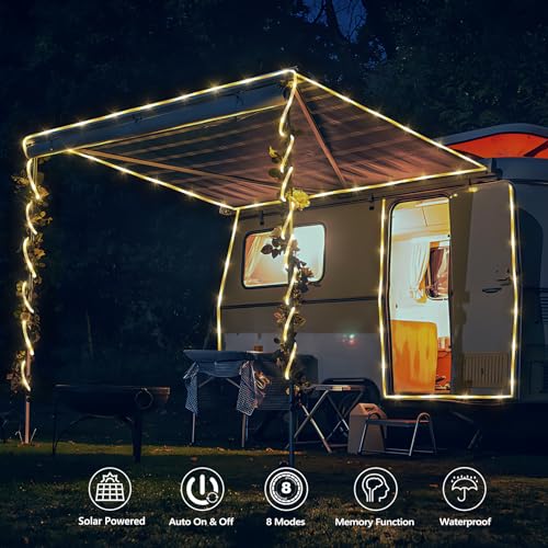 Jnaurb Solar Rope Lights, 2 Packs Total 132ft 400LED Solar String Lights, 8 Modes Waterproof Solar Powered Outdoor Light, Flexible Clear Tube Light for Garden Backyard Patio Deck Pool Tree Decor - Warm White - Image 2