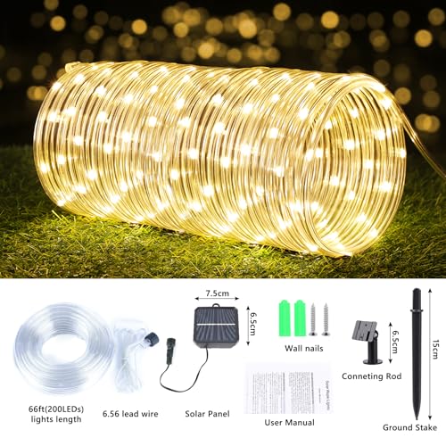 Jnaurb Solar Rope Lights, 2 Packs Total 132ft 400LED Solar String Lights, 8 Modes Waterproof Solar Powered Outdoor Light, Flexible Clear Tube Light for Garden Backyard Patio Deck Pool Tree Decor - Warm White - Image 5