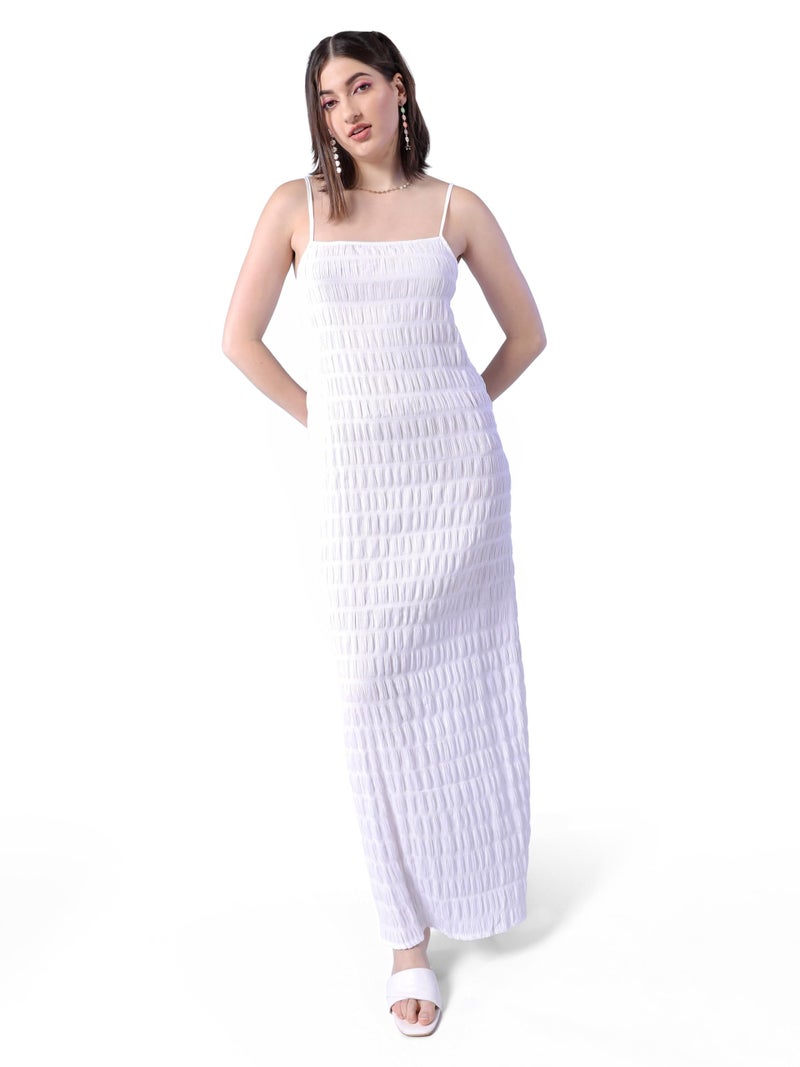 Freehand Women White Solid Fit and Flare Dress (White_M) - Image 1