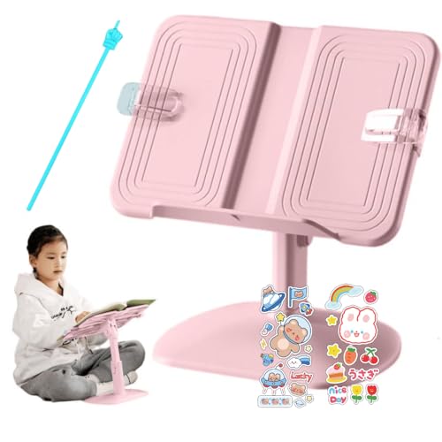 SOLDTRUE Adjustable Book Stand for Kids & Adults | Ergonomic Reading Holder with Height & Angle Adjustment, Extendable Width (29-46cm), Hands-Free Bookstand for Study, Reading, and Office (Pink) - Image 1