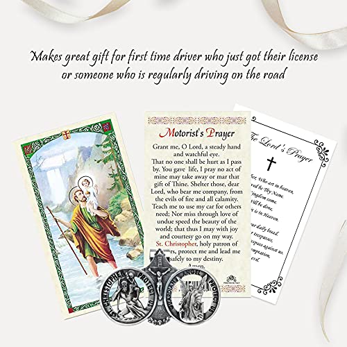 Trendzeen St Christopher Visor Clip Medal for Car - with Guardian Angel, Laminated Motorist's Prayer Card, The Lord's Prayer | Catholic Patron Saint of Travelers, Highway and Road Travel Themed Set, 3 Items - Image 2