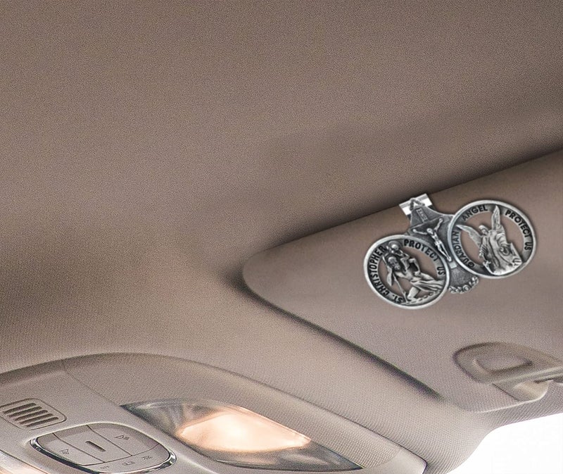 Trendzeen St Christopher Visor Clip Medal for Car - with Guardian Angel, Laminated Motorist's Prayer Card, The Lord's Prayer | Catholic Patron Saint of Travelers, Highway and Road Travel Themed Set, 3 Items - Image 3