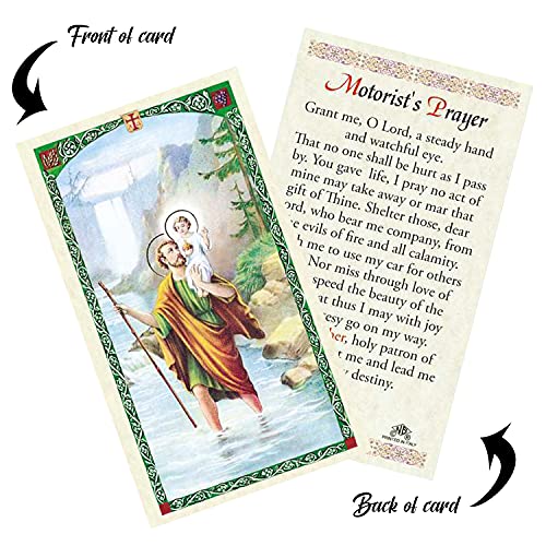Trendzeen St Christopher Visor Clip Medal for Car - with Guardian Angel, Laminated Motorist's Prayer Card, The Lord's Prayer | Catholic Patron Saint of Travelers, Highway and Road Travel Themed Set, 3 Items - Image 5