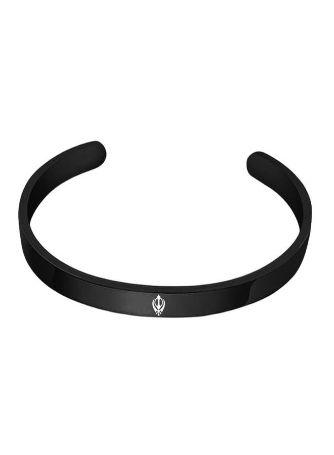 The Men Gift Sikh Khanda Symbol Stainless Steel Kada Bracelet for Men & Women | Micro Carved Spiritual Sikh Kada | Anti-Tarnish, Hypoallergenic, Waterproof Black ShivBLRKa2025173 - Image 1