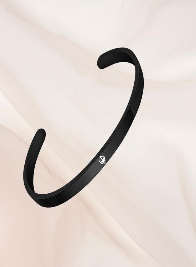 The Men Gift Sikh Khanda Symbol Stainless Steel Kada Bracelet for Men & Women | Micro Carved Spiritual Sikh Kada | Anti-Tarnish, Hypoallergenic, Waterproof Black ShivBLRKa2025173 - Image 3