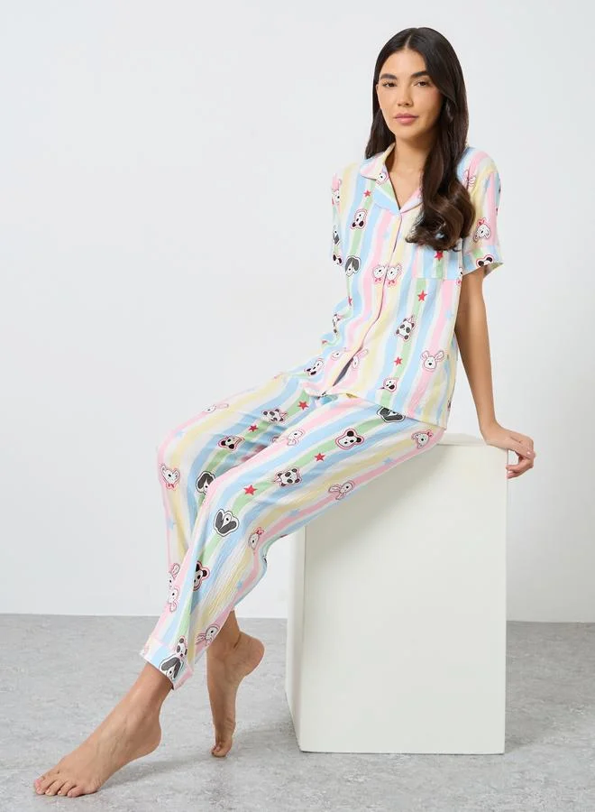 Take Two Take Two Pack of 3 - Graphic Striped Cotton Shirt, Shorts and Pyjama