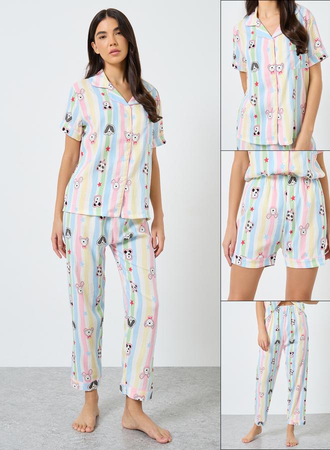 Take Two Pack of 3 - Graphic Striped Cotton Shirt, Shorts and Pyjama - Image 1