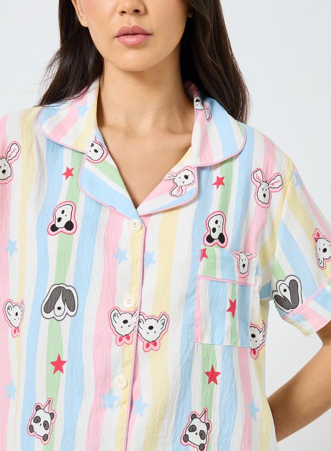 Take Two Pack of 3 - Graphic Striped Cotton Shirt, Shorts and Pyjama - Image 5