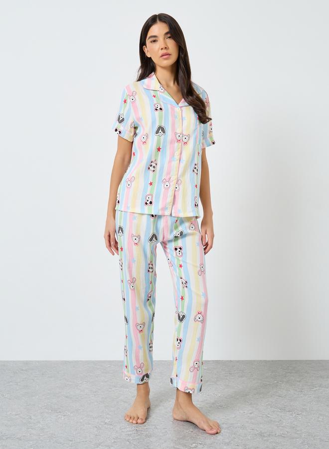 Take Two Pack of 3 - Graphic Striped Cotton Shirt, Shorts and Pyjama - Image 3