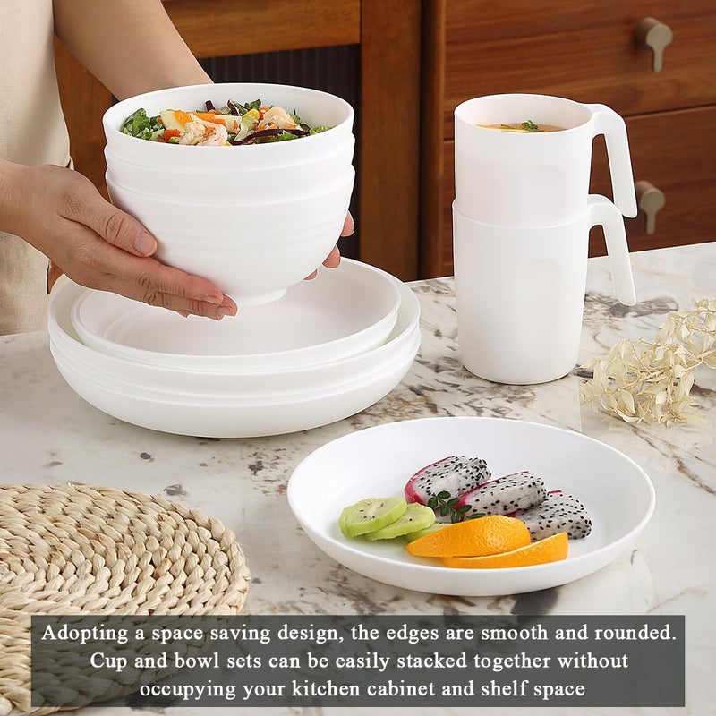 Kyraton Plastic Dinnerware Sets of 32 Pieces, Unbreakable And Reusable Light Weight Plates Mugs Bowls Dishes Easy to Carry And Clean Microwave Safe BPA Free Dishwasher Safe Service For 8 - Image 3
