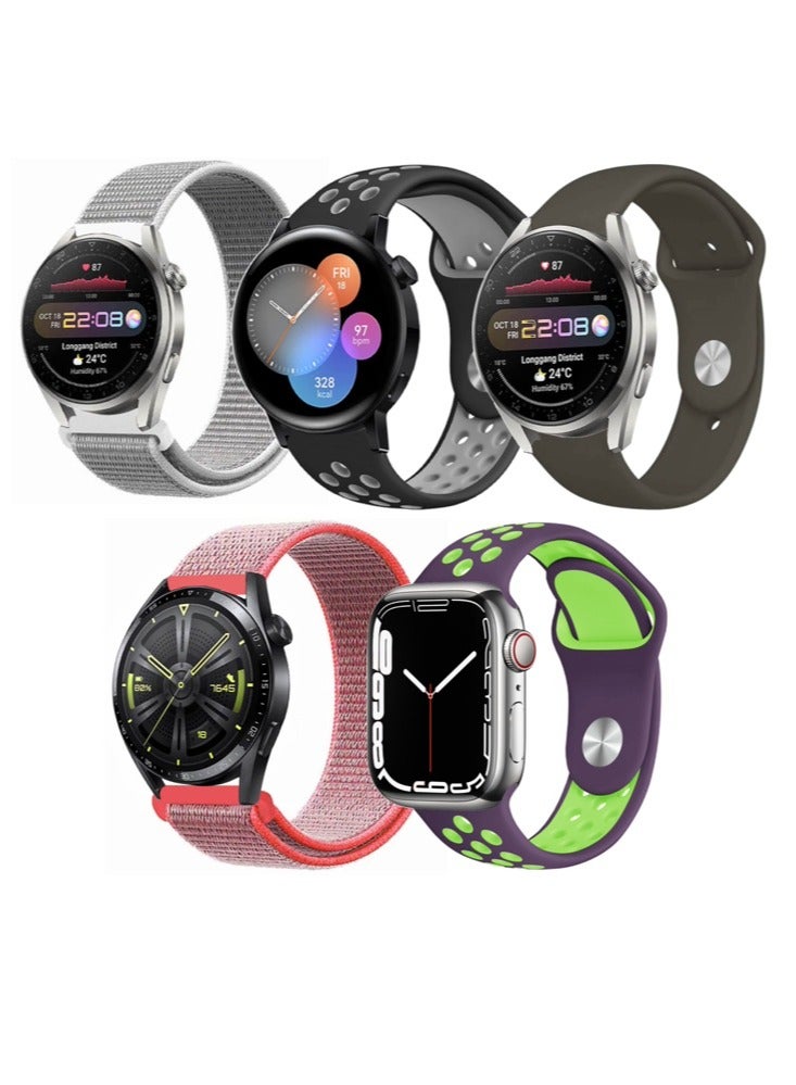 Perfii 5pcs Watchband Bundle Compatible with all Samsung, Huawei, Amazfit, Fitbit and Honor with 22mm band size - Image 1