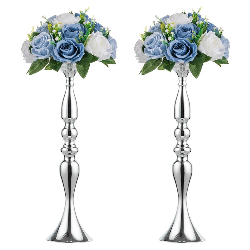 2 Pcs Versatile Metal Flower Arrangement Candle Holder Stand Set Candlelabra for Wedding Party Dinner Centerpiece Event Road Lead Restaurant Hotel Decoration Silver 197 H