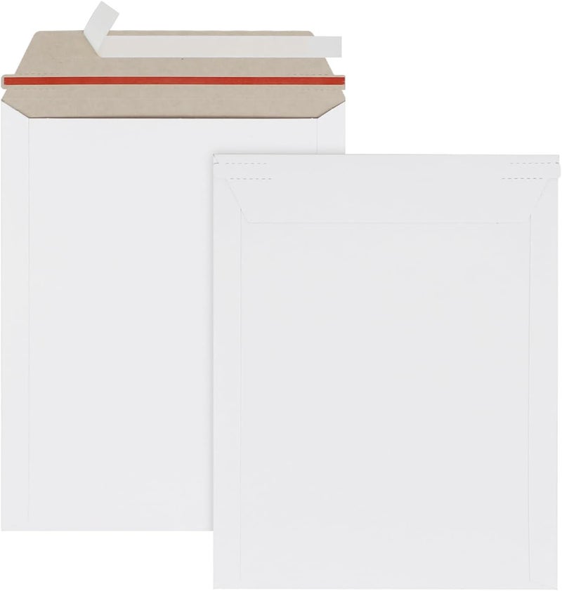 zmybcpack 100 Pack 7x9 inch Rigid Mailer Self Seal Photo Document Mailers, Stay Flat White Cardboard Shipping Envelopes White Photography Mailers for CD, Photos, Document - Image 1