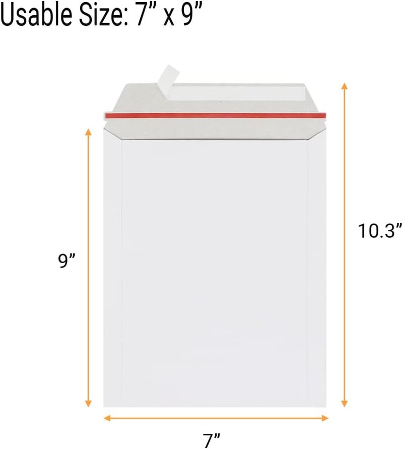 zmybcpack 100 Pack 7x9 inch Rigid Mailer Self Seal Photo Document Mailers, Stay Flat White Cardboard Shipping Envelopes White Photography Mailers for CD, Photos, Document - Image 2
