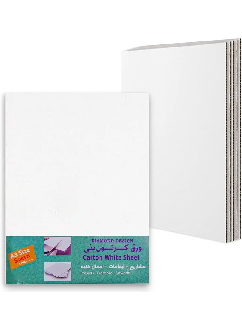 CRAFT MAGIC 5-Pack A3 White Corrugated Cardboard Sheets – 3mm Thick Single-Side Boards for Packaging, Mailing, Photo Backing, DIY Crafts & Art Projects - Image 1