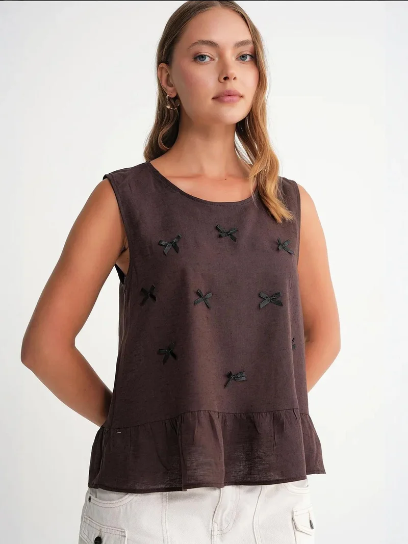 MixRay Mixray Crew Neck Blouse with Bow Detail